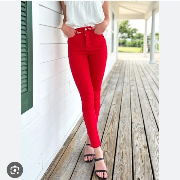 Chico's Denim - Chico’s Platinum Red Stretch Denim Skinny Jeans Sz 0/S Ankle Length